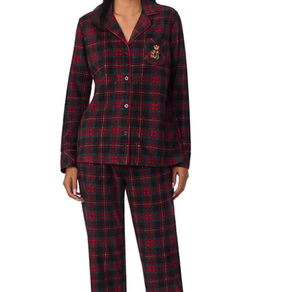 Ralph Lauren Plaid Pajama Set with Embroidered Crest